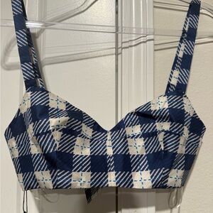 New Alberta Ferretti Blue and White Plaid Crop Top size XS or 38